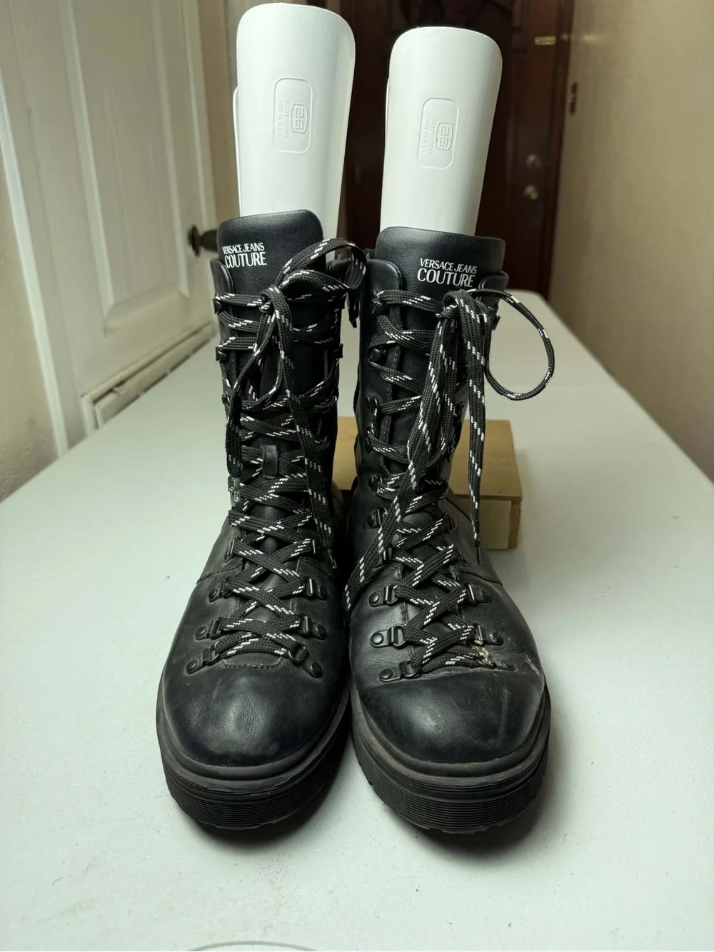 Versace Jeans Couture black leather lace-up boots size US 11 #luxury #designer